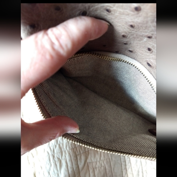 Dooney & Bourke Taupe Ostrich Embossed Leather Letter Carrier Crossbody Purse - Picture 5 of 10